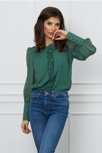 Imagine Bluza Dy Fashion verde cu fir lurex si picatele 3D