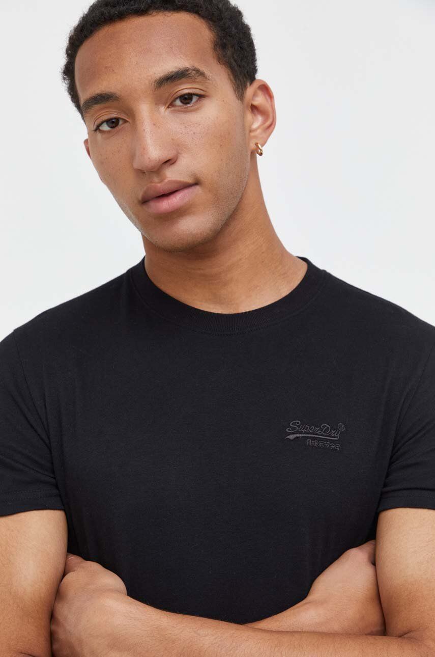 Imagine Superdry tricou din bumbac culoarea negru, neted