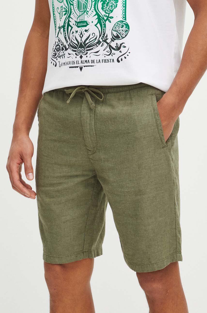 Imagine Medicine pantaloni scurti din in barbati, culoarea verde, melanj
