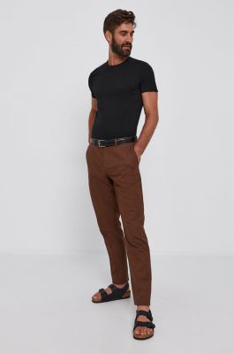 Imagine Sisley Pantaloni bărbați, culoarea maro, mulat