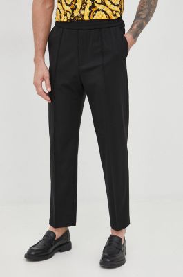 Imagine Emporio Armani pantaloni de lana barbati, culoarea negru, drept