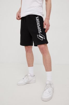 Imagine Superdry pantaloni scurti din bumbac barbati, culoarea negru