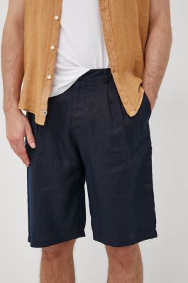 Imagine Sisley pantaloni scurti din in barbati, culoarea albastru marin