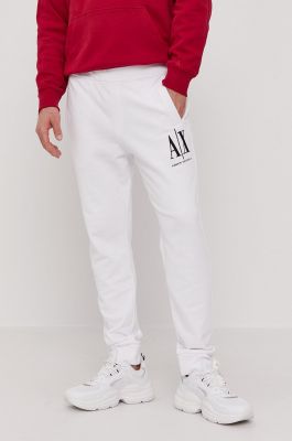 Imagine Armani Exchange Pantaloni bărbați, culoarea alb, material neted