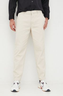 Imagine Emporio Armani pantaloni de bumbac barbati, culoarea bej, drept