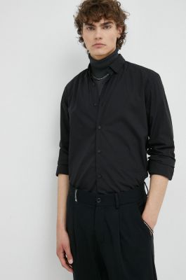 Imagine Bruuns Bazaar camasa barbati, culoarea negru, cu guler button-down, regular