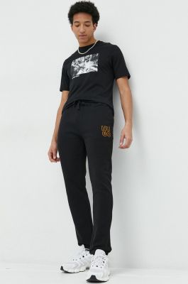 Imagine HUGO pantaloni de trening din bumbac barbati, culoarea negru, neted
