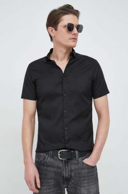 Imagine Armani Exchange camasa barbati, culoarea negru, cu guler clasic, regular