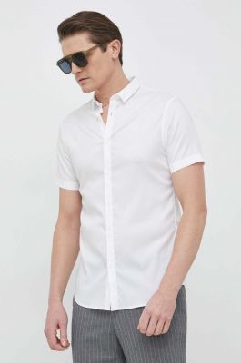 Imagine Armani Exchange camasa barbati, culoarea alb, cu guler clasic, regular