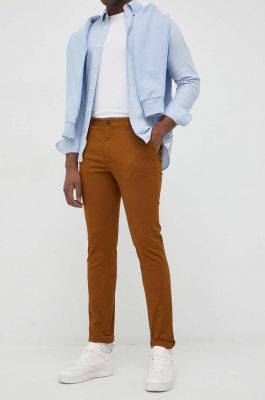 Imagine Sisley pantaloni barbati, culoarea maro, mulata