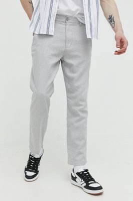 Imagine Hollister Co. pantaloni din amestec de in culoarea gri, drept