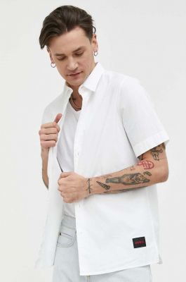 Imagine HUGO cămașă bărbați, culoarea alb, cu guler clasic, regular 50475668