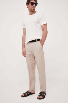Imagine Armani Exchange pantaloni din in culoarea bej, drept