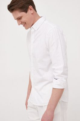Imagine Pepe Jeans camasa din bumbac Lisselton barbati, culoarea alb, cu guler button-down, regular