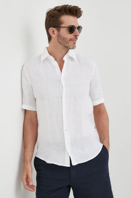 Imagine BOSS cămașă de in ORANGE culoarea alb, cu guler clasic, regular 50489345