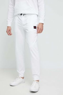 Imagine HUGO pantaloni lounge din bumbac culoarea alb, cu imprimeu