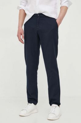 Imagine Sisley pantaloni de bumbac culoarea albastru marin, mulata