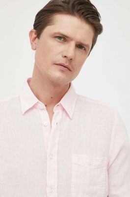Imagine BOSS cămașă de in ORANGE culoarea roz, cu guler clasic, regular 50489344