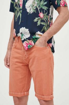 Imagine Pepe Jeans pantaloni scurti jeans Callen barbati, culoarea portocaliu