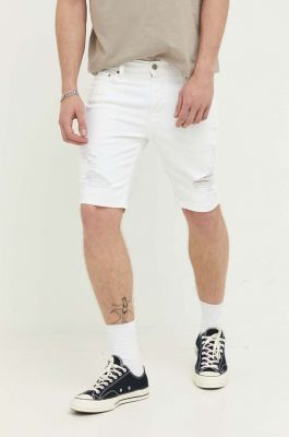 Imagine Hollister Co. pantaloni scurti jeans barbati, culoarea alb