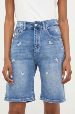 Imagine Answear Lab pantaloni scurti jeans femei, cu imprimeu, high waist
