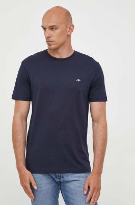 Imagine Gant tricou din bumbac culoarea albastru marin, neted