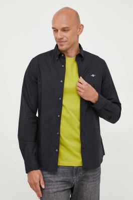 Imagine Gant camasa din bumbac barbati, culoarea negru, cu guler button-down, slim