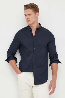 Imagine Armani Exchange camasa barbati, culoarea albastru marin, cu guler button-down, slim