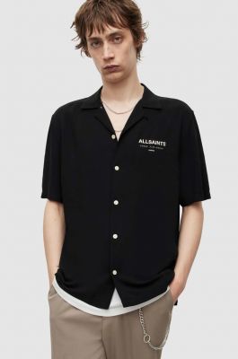 Imagine AllSaints camasa barbati, culoarea negru, regular