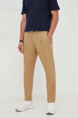 Imagine United Colors of Benetton pantaloni de bumbac culoarea bej, drept