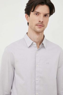 Imagine Armani Exchange camasa din bumbac barbati, culoarea gri, cu guler clasic, slim