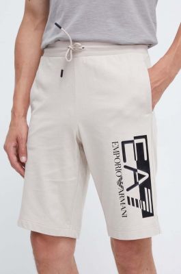 Imagine EA7 Emporio Armani pantaloni scurti din bumbac culoarea argintiu
