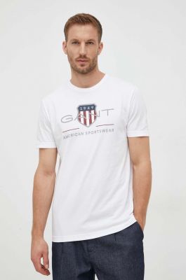 Imagine Gant tricou din bumbac culoarea alb, cu imprimeu