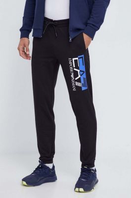 Imagine EA7 Emporio Armani pantaloni de trening din bumbac culoarea negru, cu imprimeu