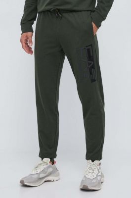Imagine EA7 Emporio Armani pantaloni de trening din bumbac culoarea verde, cu imprimeu