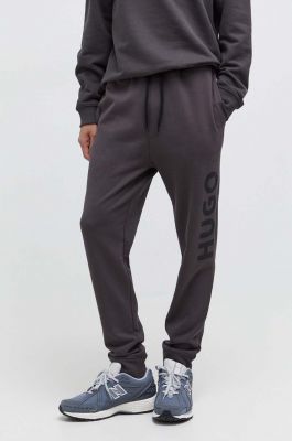 Imagine HUGO pantaloni de trening din bumbac culoarea gri, cu imprimeu