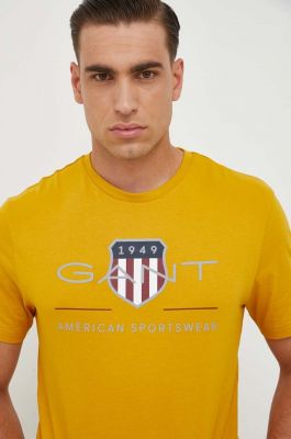 Imagine Gant tricou din bumbac culoarea galben, cu imprimeu
