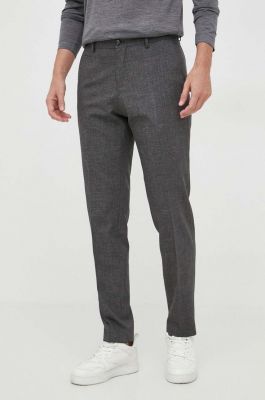 Imagine BOSS pantaloni din lana culoarea gri, cu fason chinos