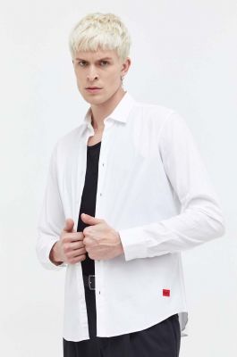 Imagine HUGO cămașă bărbați, culoarea alb, cu guler clasic, slim 50500216