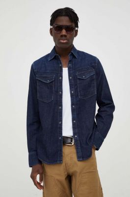 Imagine G-Star Raw camasa jeans barbati, culoarea albastru marin, cu guler clasic, slim
