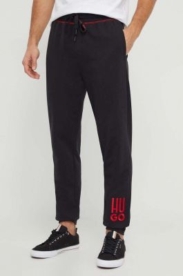 Imagine HUGO pantaloni lounge din bumbac culoarea negru, cu imprimeu 50510541