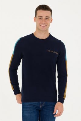 Imagine U.S. Polo Assn. Pulover tricotat fin cu benzi laterale contrastante