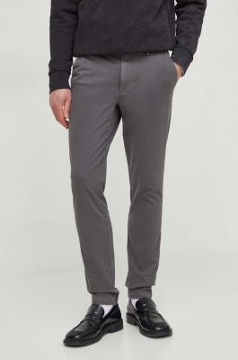Imagine BOSS pantaloni barbati, culoarea gri, mulata
