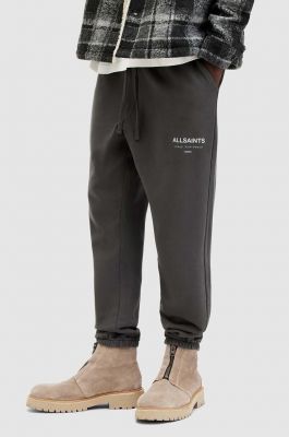 Imagine AllSaints pantaloni de trening din bumbac UNDERGROUND culoarea gri, cu imprimeu