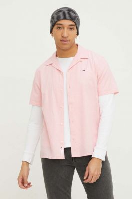 Imagine Tommy Jeans cămașă din amestec de in culoarea roz, regular DM0DM18963