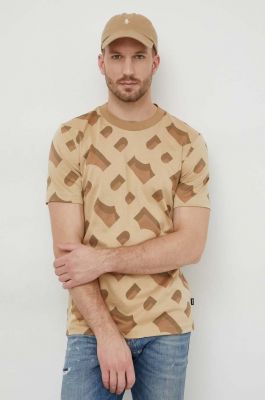 Imagine BOSS tricou bărbați, culoarea bej, cu model 50504100