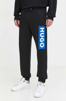 Imagine HUGO Blue pantaloni de trening din bumbac culoarea negru, cu imprimeu 50522365