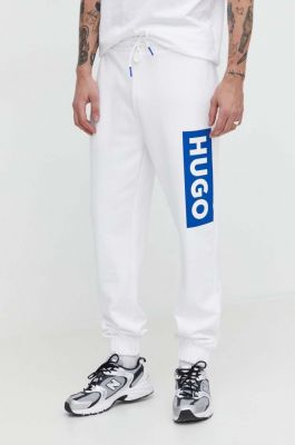 Imagine HUGO Blue pantaloni de trening din bumbac culoarea alb, cu imprimeu 50522365