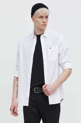 Imagine Tommy Jeans cămașă din amestec de in culoarea alb, cu guler clasic, regular DM0DM18962