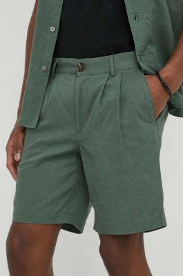 Imagine Bruuns Bazaar pantaloni scurti din in Lino Germain culoarea verde, melanj